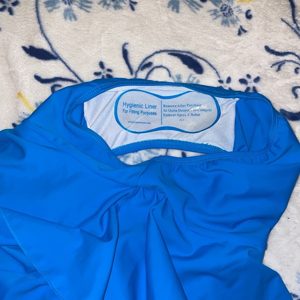 Blue Once Piece Halter Swimming Suit Dress - Picture 4 of 5